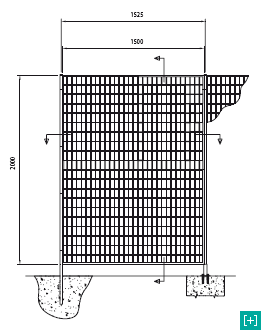 Clôture verticale avec vue de face pour la maille 100 x 50 h 28